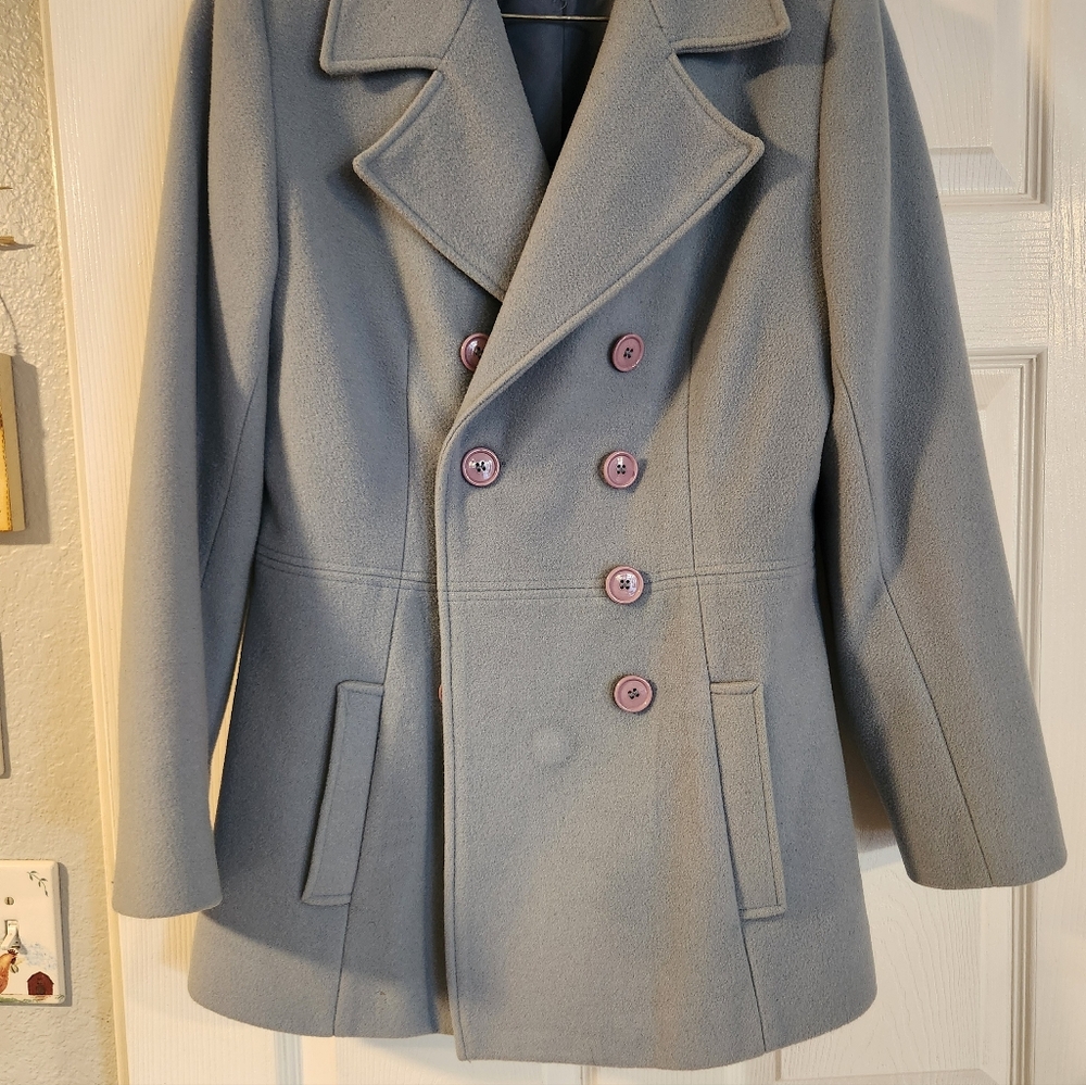 Dress Barn Pea Coat Women's Small Light Blue 100% Wool Warm Winter Office - Picture 5 of 13